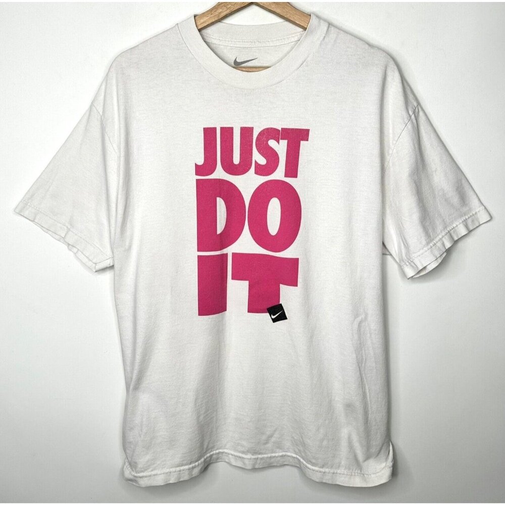 Nike Mens T Shirt VTG Just Do It Logo Regular Fit Short Sleeve Off White Large
